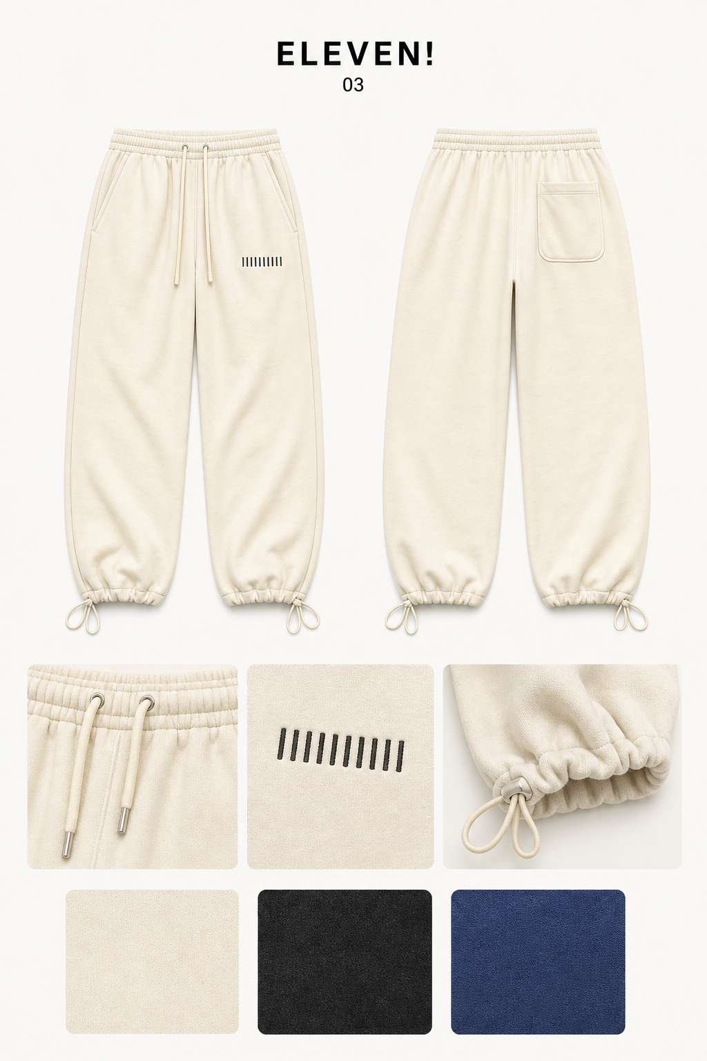 ELEVEN 03 baggy fleece sweatpants detail