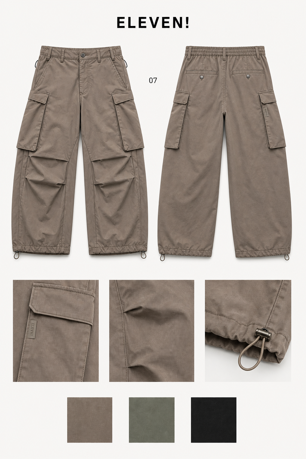ELEVEN 07 parachute cargo pants detail