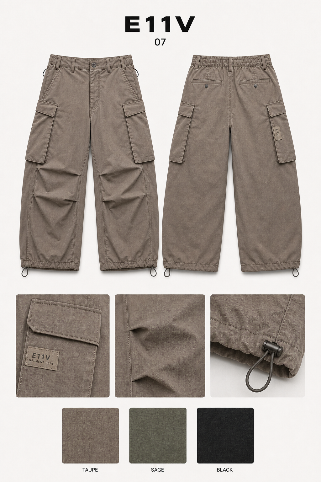 E11V 07 parachute cargo pants detail