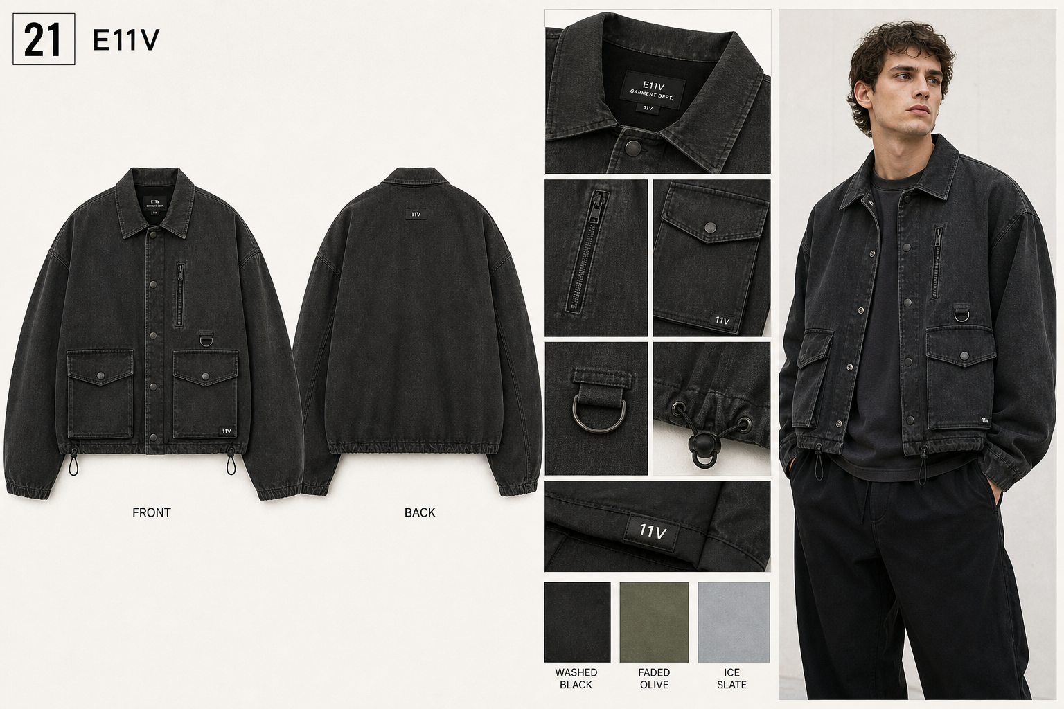 E11V 21 washed coach utility jacket single sheet