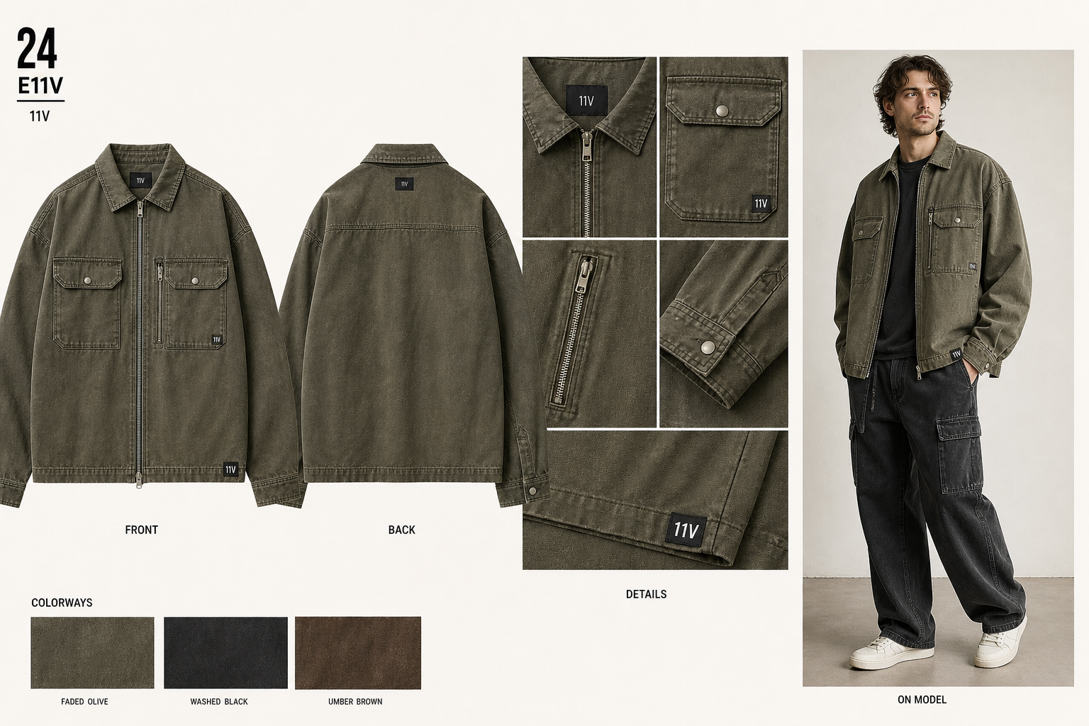 E11V 24 zip cargo overshirt single sheet