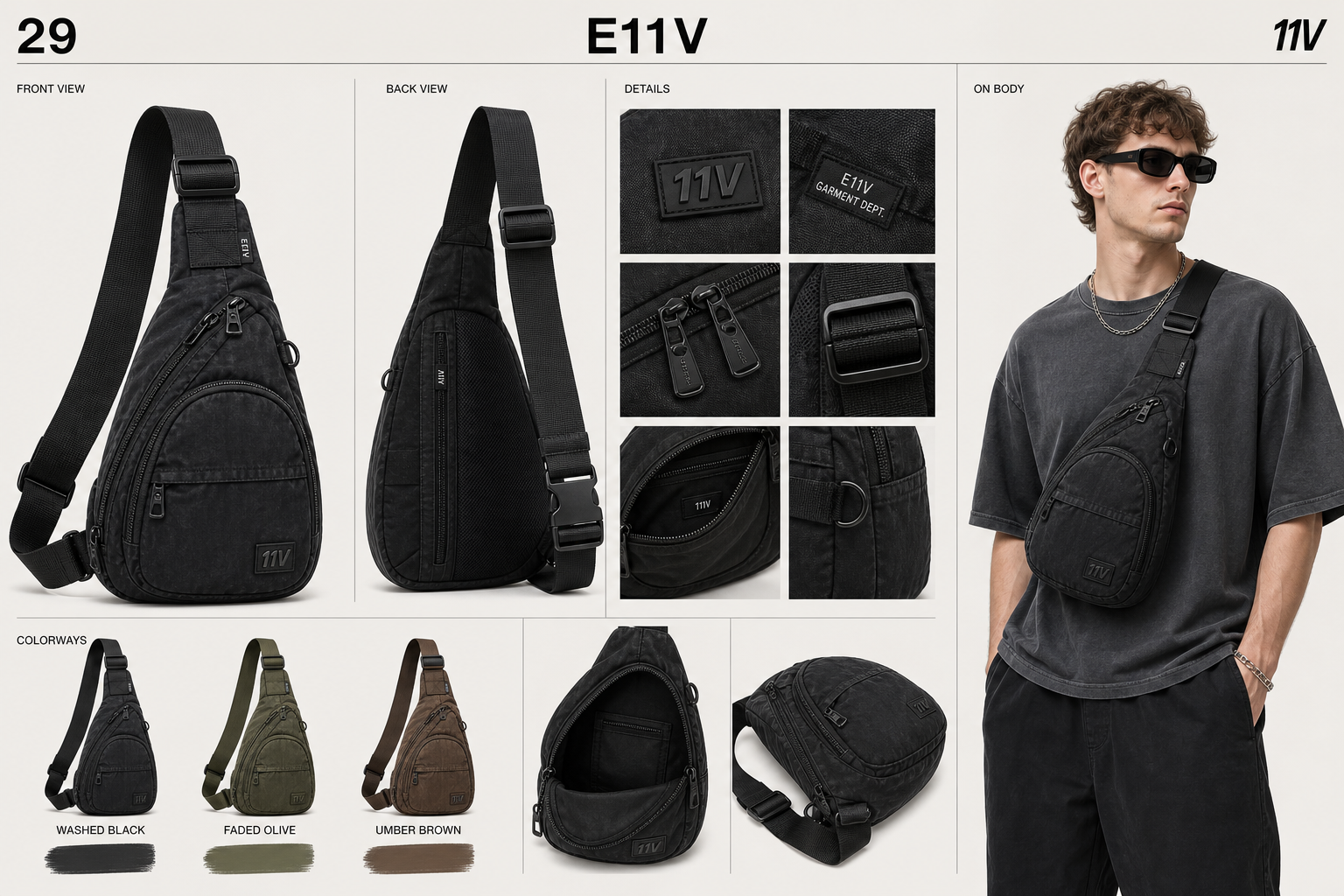 E11V 29 utility crossbody sling bag single sheet