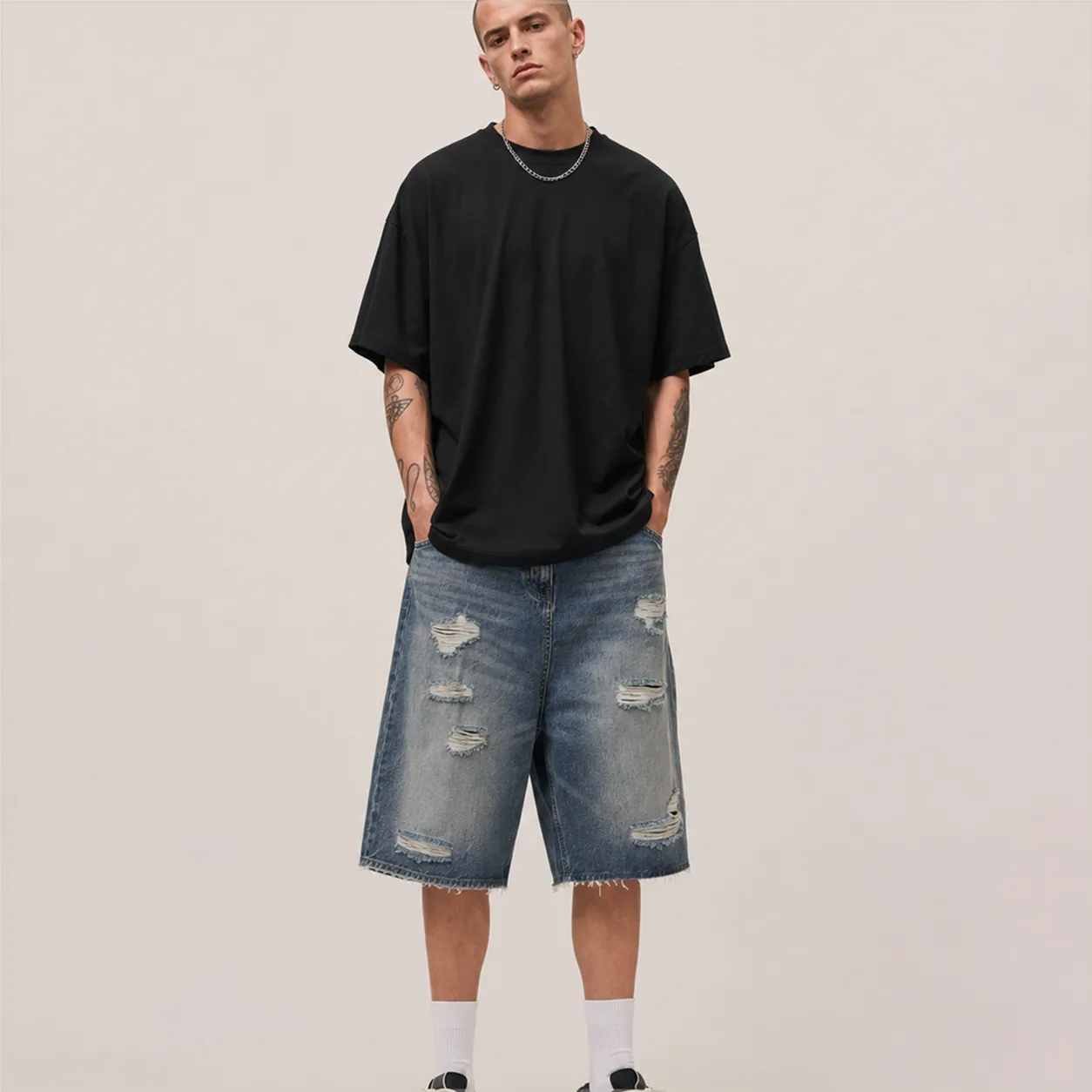 Distressed Denim Jorts back