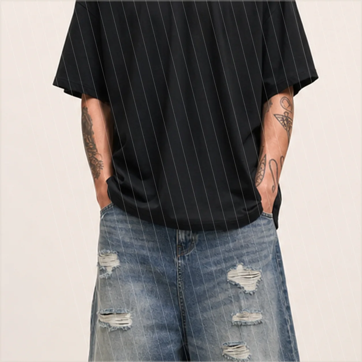 Distressed Denim Jorts detail distress