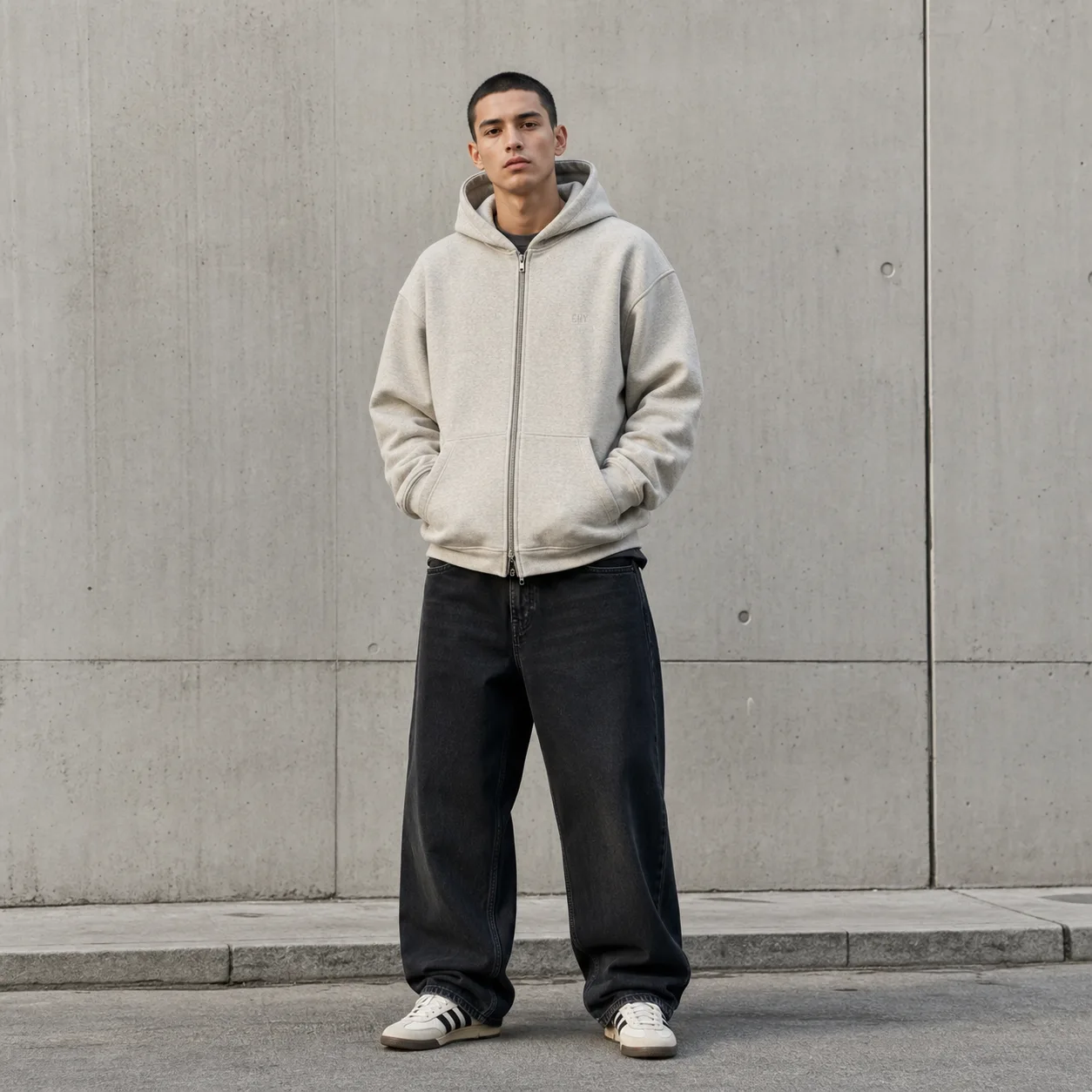 Heavyweight Vintage Zip Hoodie oatmeal model