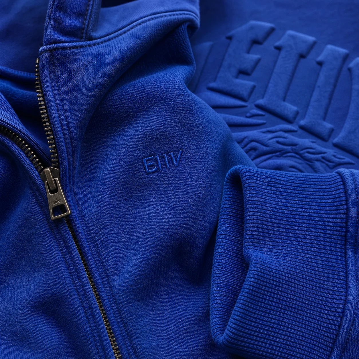 Heavyweight Vintage Zip Hoodie electric blue macro detail