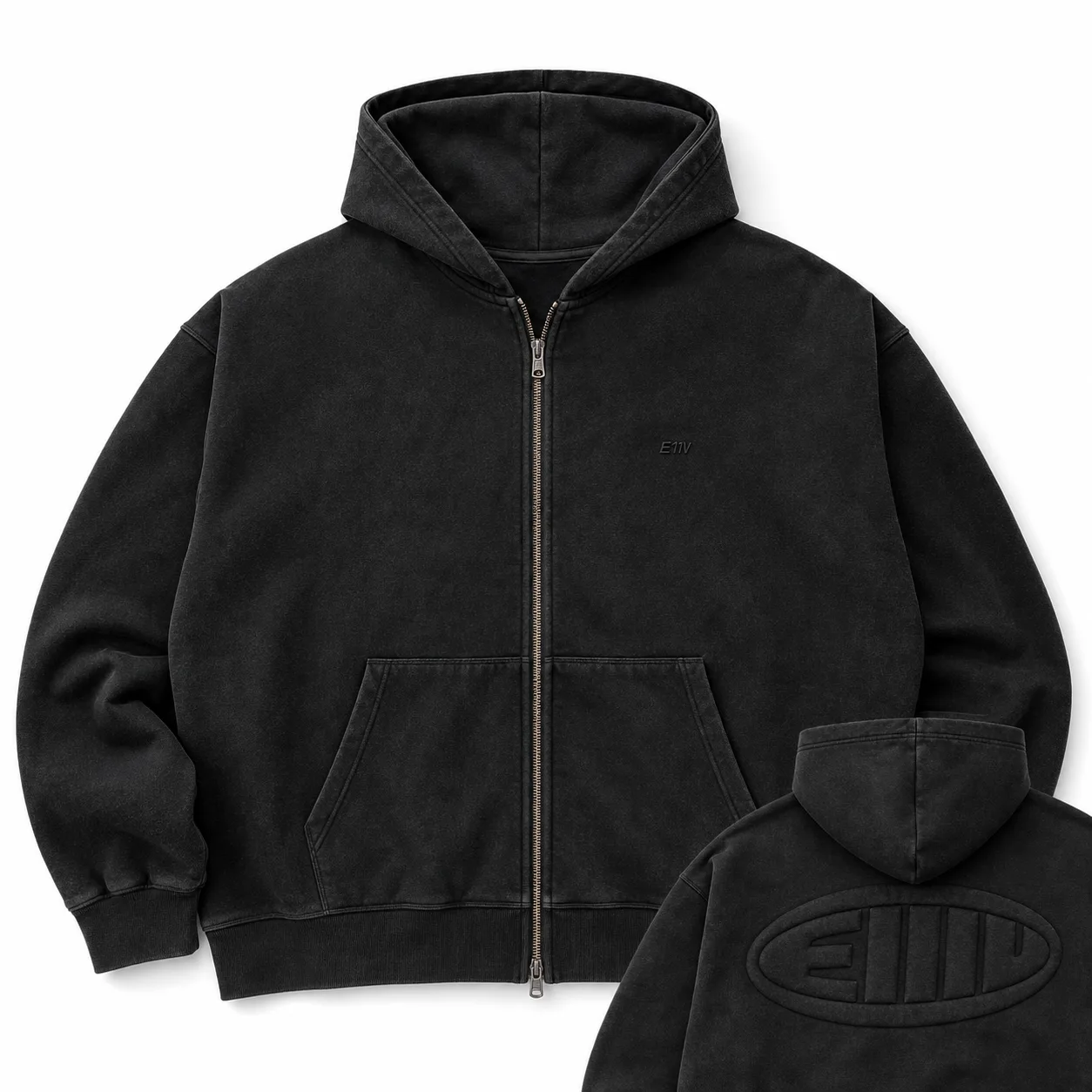 Heavyweight Vintage Zip Hoodie washed black flat lay