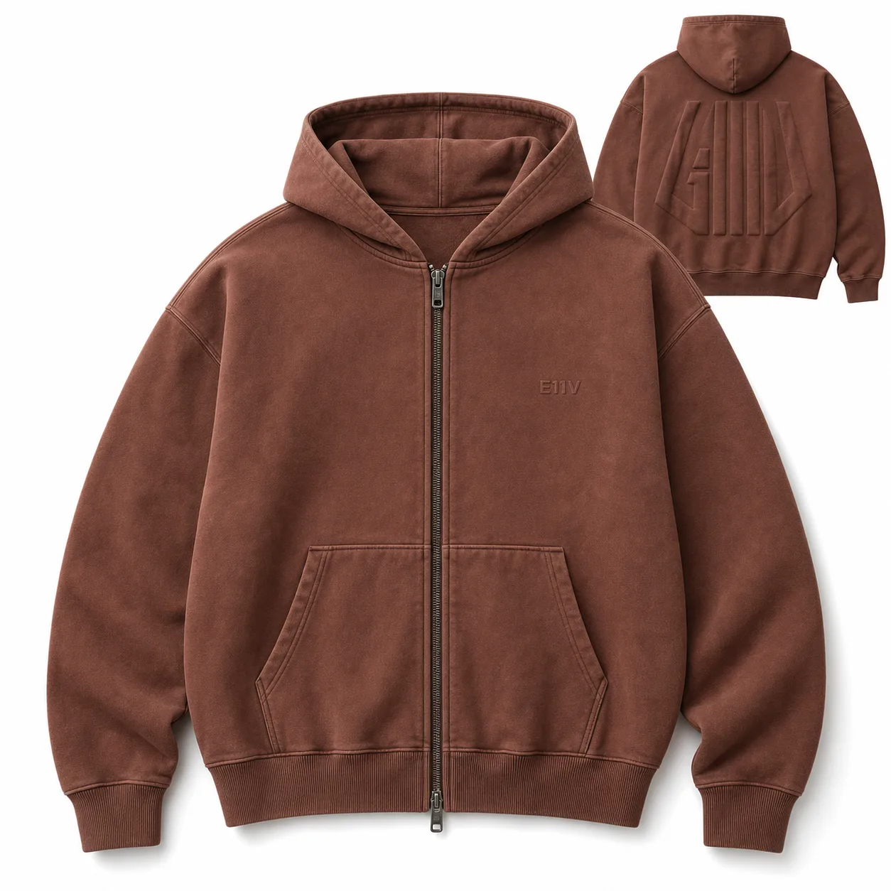 Heavyweight Vintage Zip Hoodie terracotta flat lay