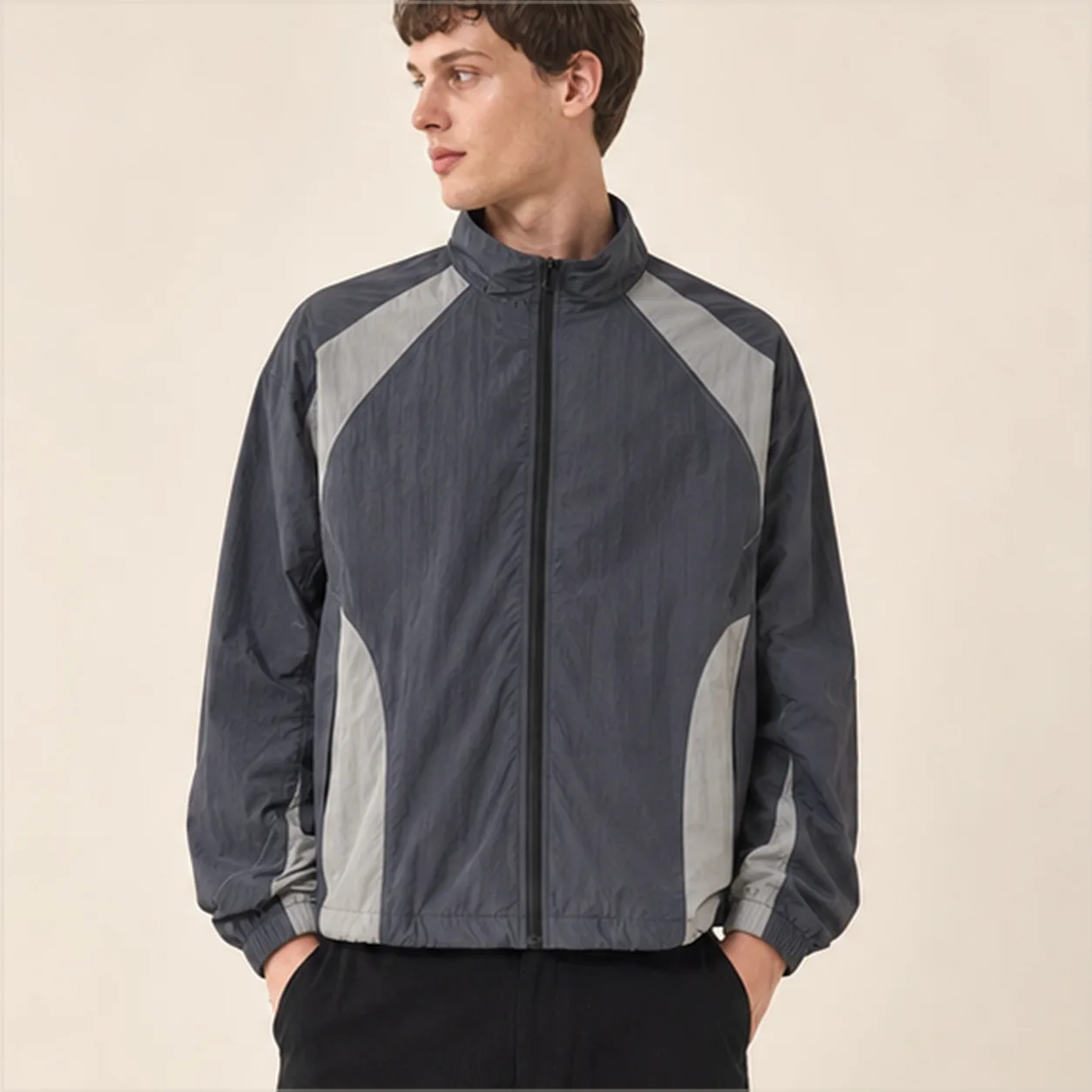 Nylon Panel Track Jacket detail zip