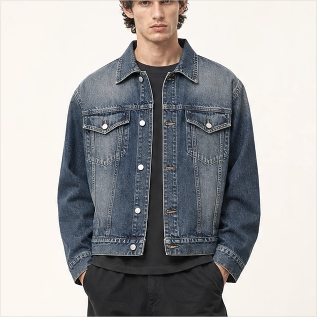 Washed Denim Trucker Jacket detail collar
