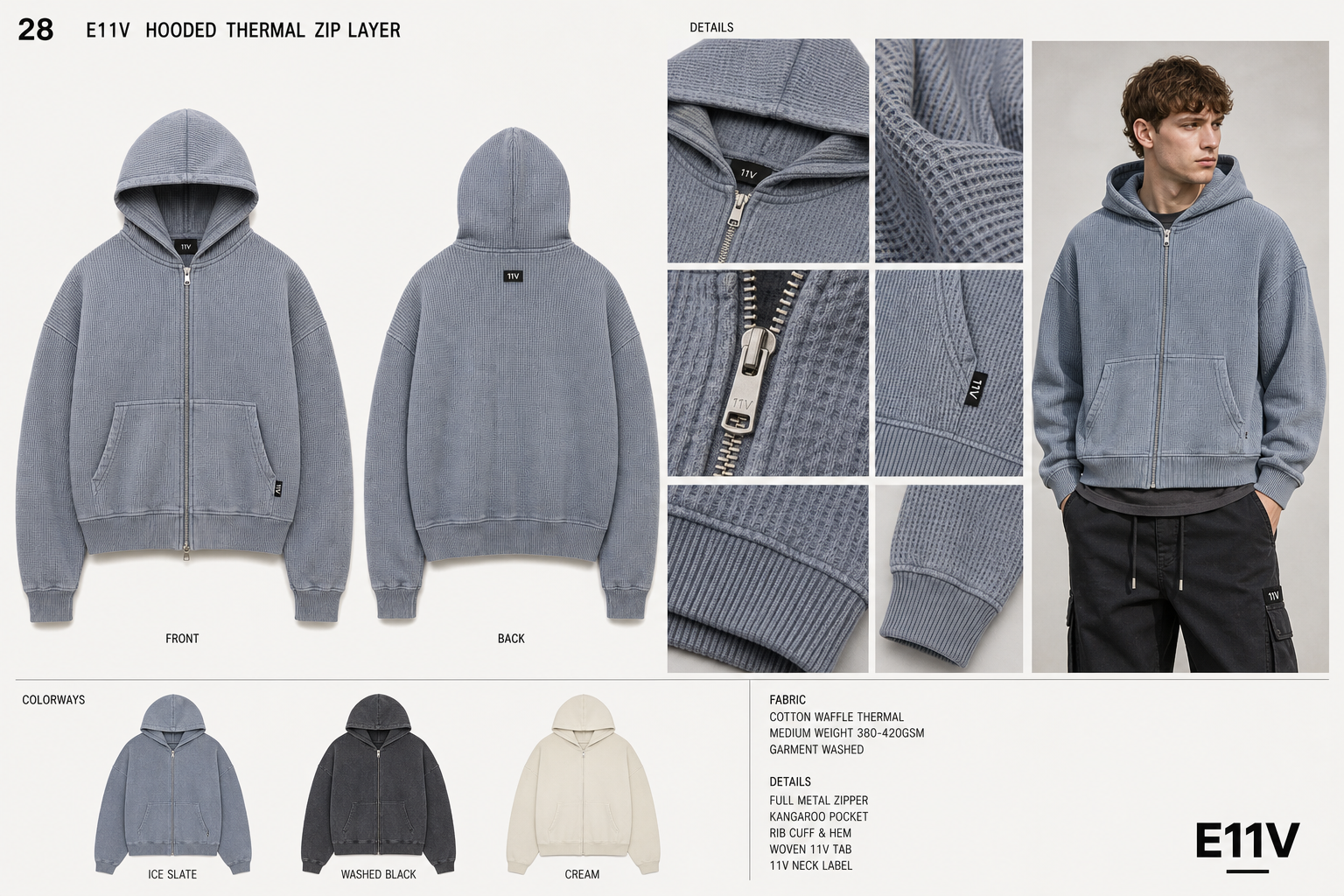 E11V 28 hooded thermal zip layer single sheet