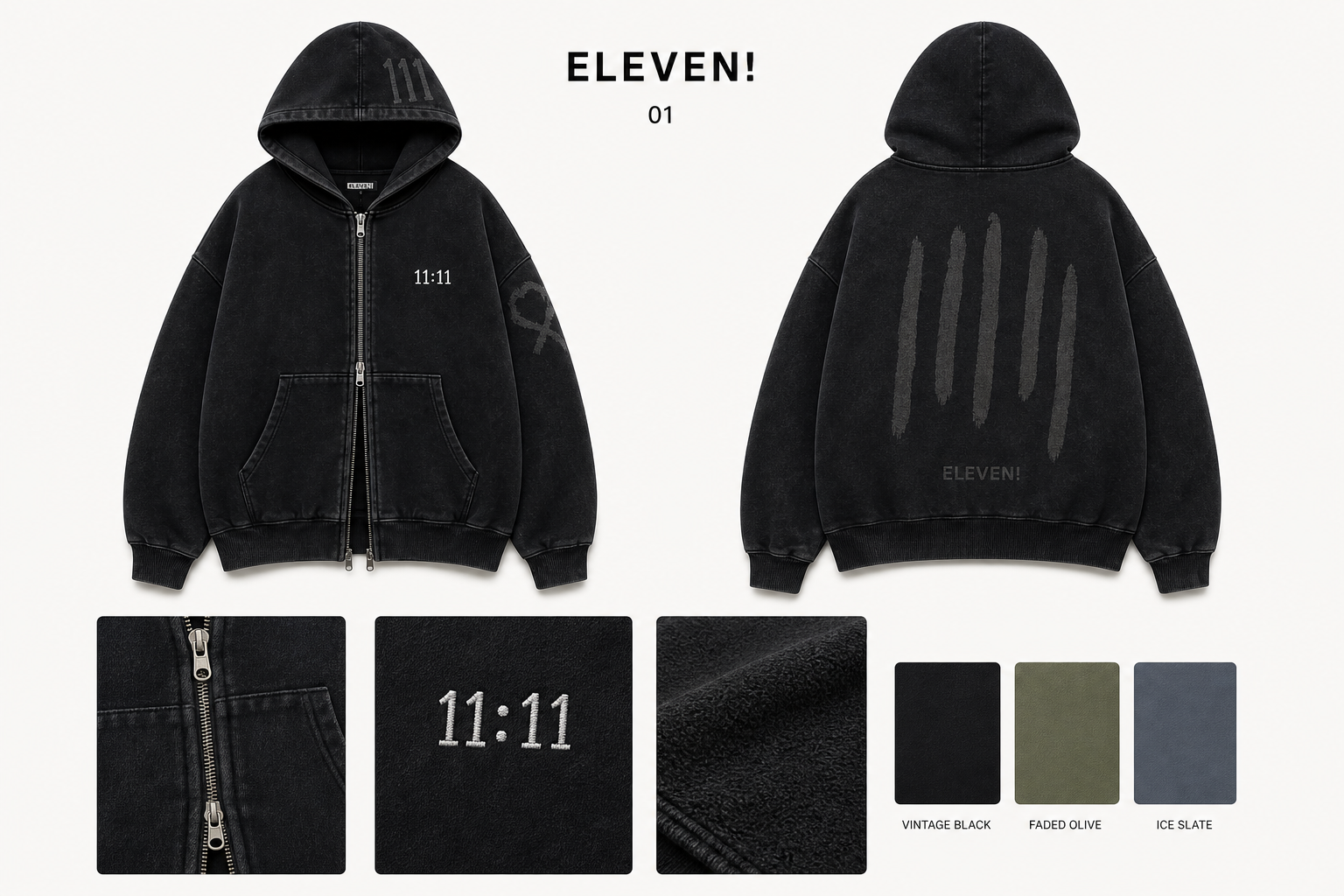 ELEVEN 01 double zip hoodie detail