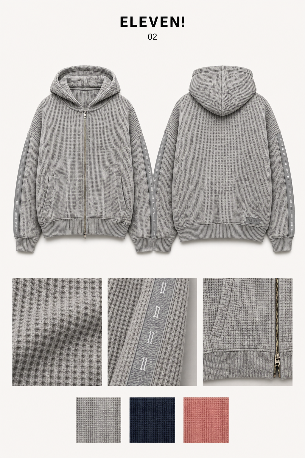 ELEVEN 02 waffle zip hoodie detail
