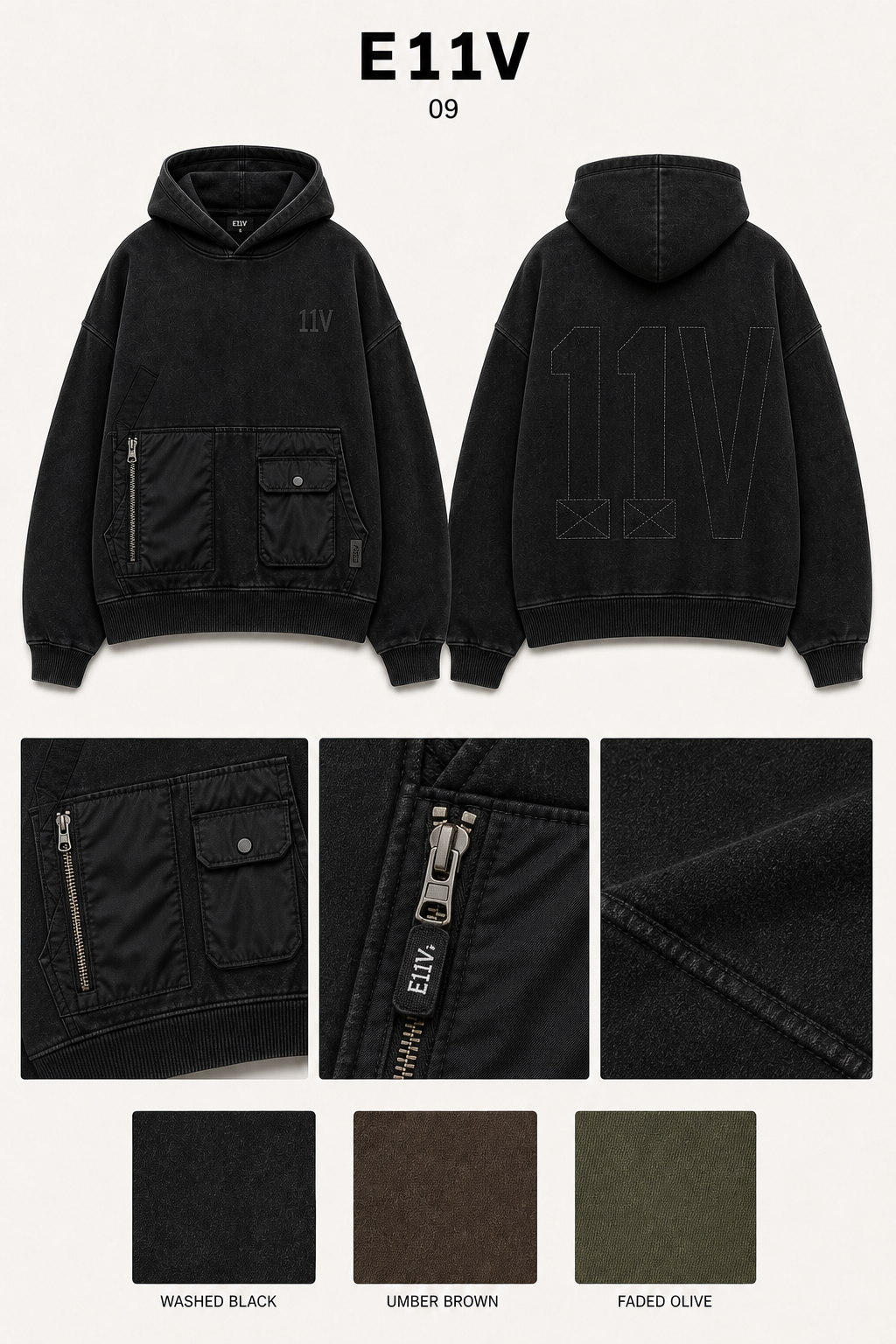 E11V 09 workwear pocket hoodie detail