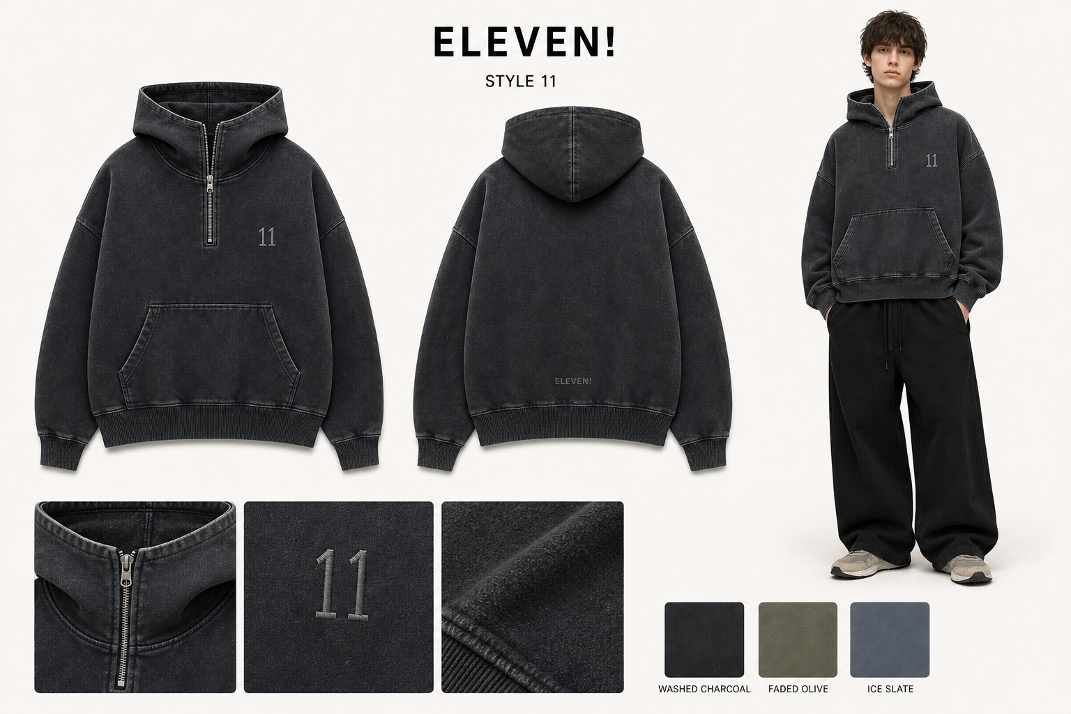 ELEVEN 11 half zip hoodie single sheet