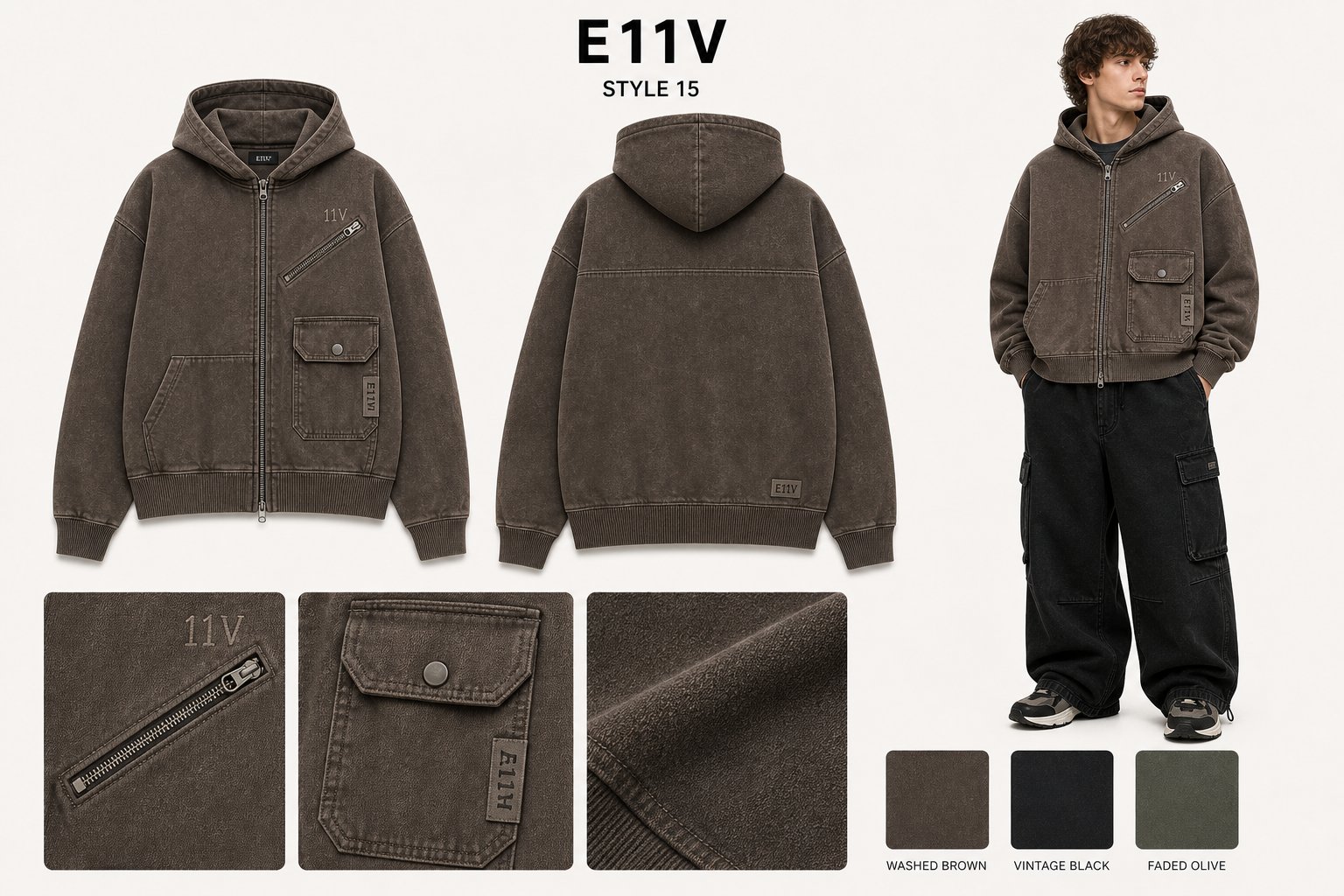 E11V 15 utility zip hoodie single sheet