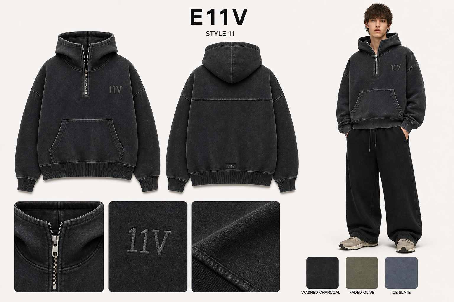 E11V 11 half zip hoodie single sheet
