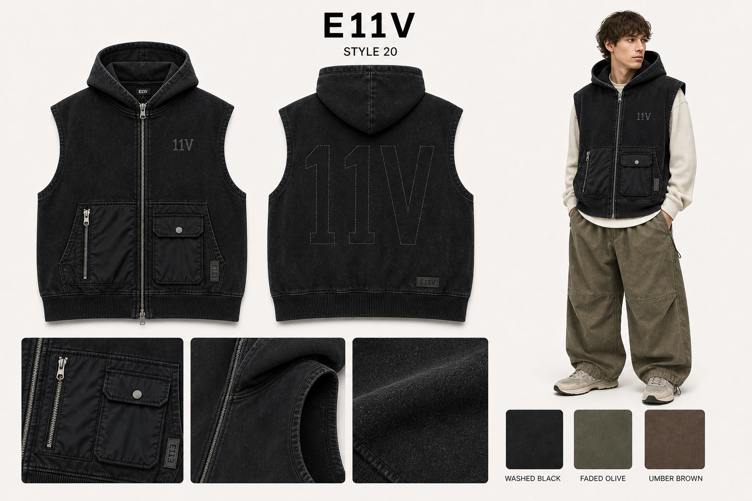 E11V 20 sleeveless hoodie vest single sheet