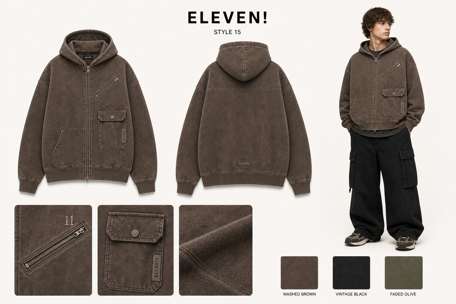 ELEVEN 15 utility zip hoodie single sheet