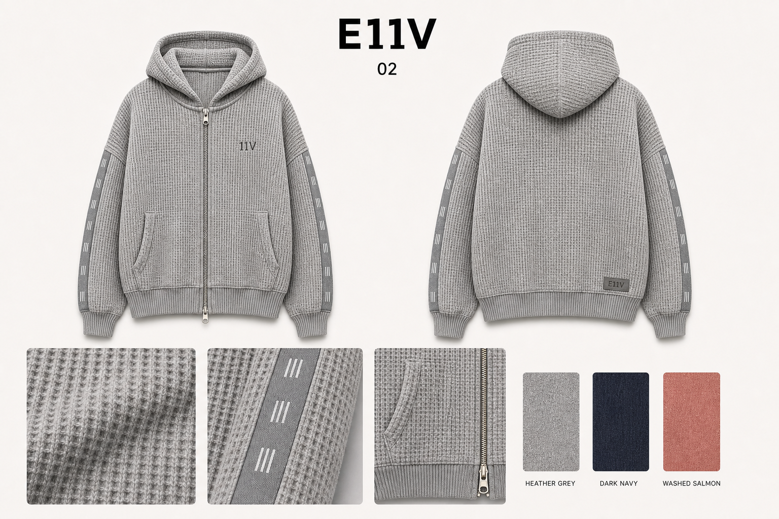 E11V 02 waffle zip hoodie detail