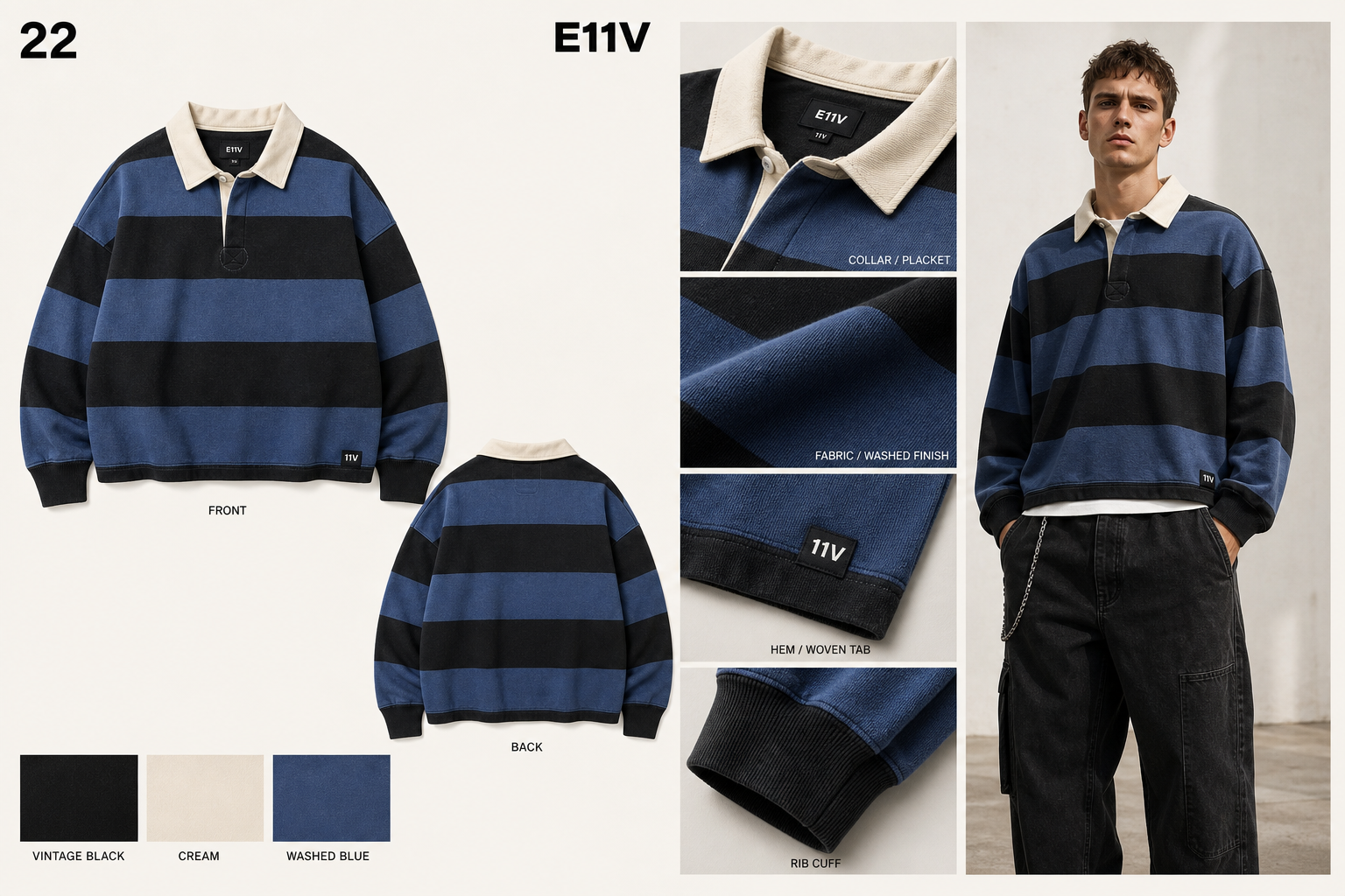 E11V 22 boxy rugby pullover single sheet